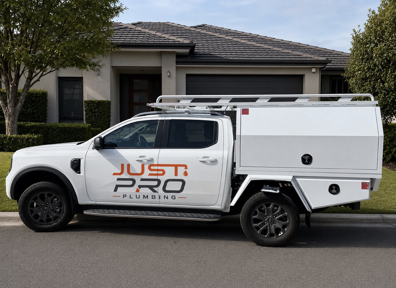 Just Pro Plumbing branded vehicle parked on location at a Sydney home